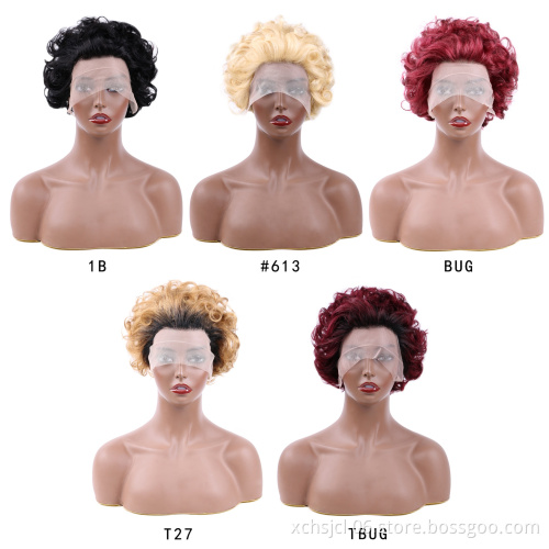 Cut Bob Wig Human Hair Curly Bob Short Pixie Cut Lace Wig Bleached Knots Lace Frontal Pixie Wig for Women